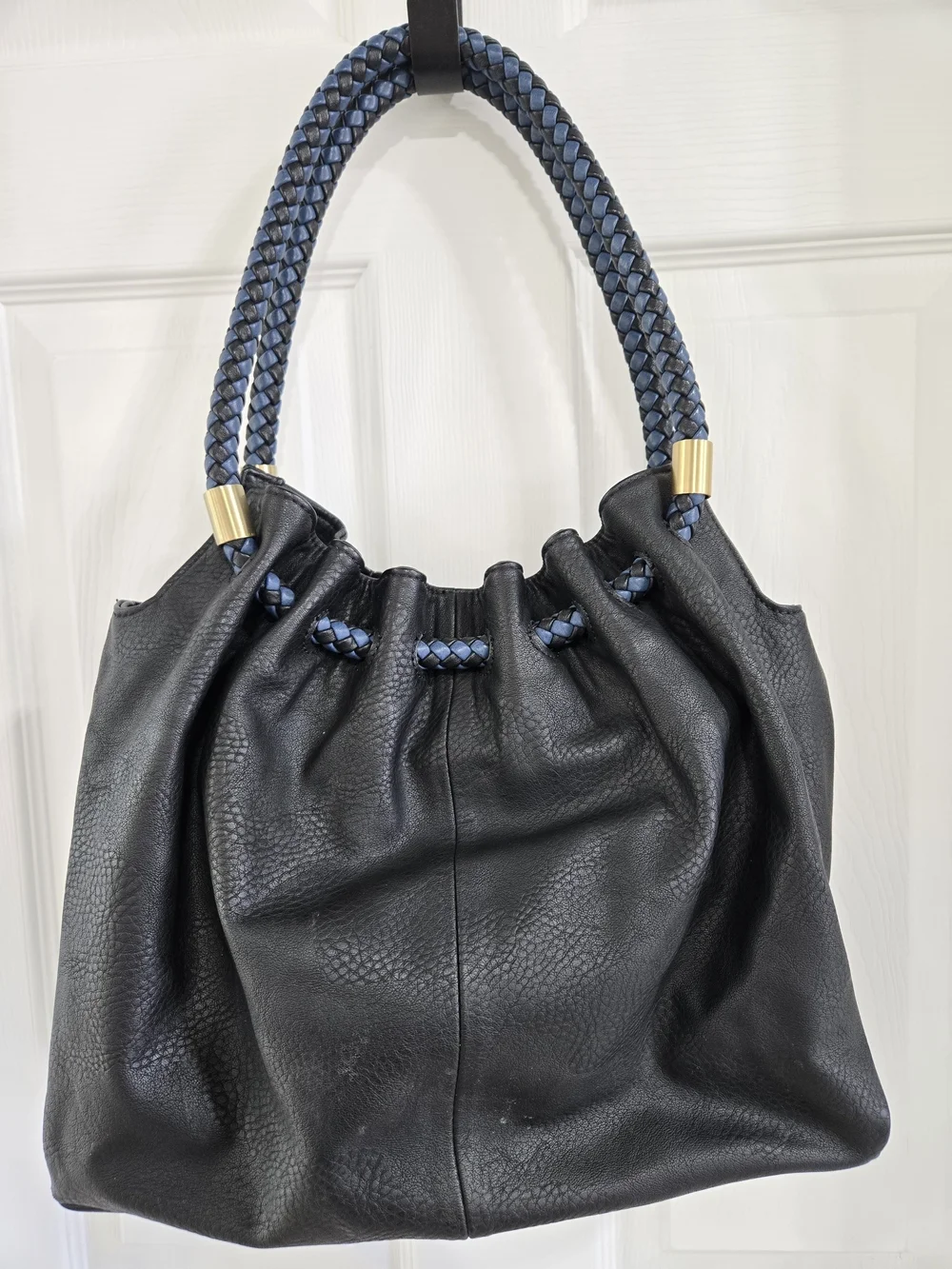 Steven Black Leather Tassel Hobo Bag with Braided Handle - Picture 5 of 6